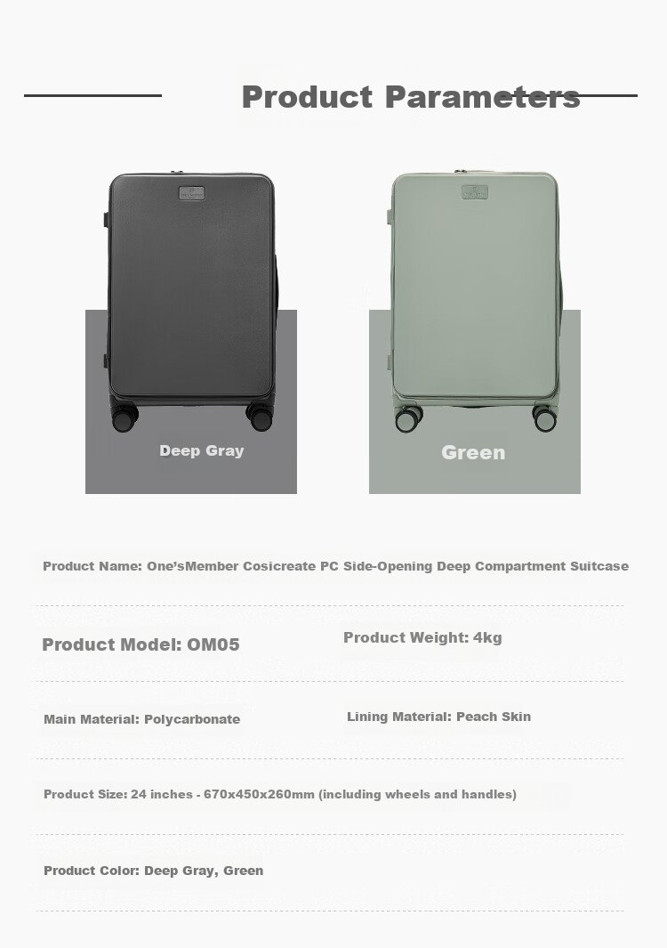 One's Member Kesisichuang PC Side-Opening Luggage Suitcase for Men And Women Students Travel Password Trolley Case Leather Suitcase Green 24 Inch 18