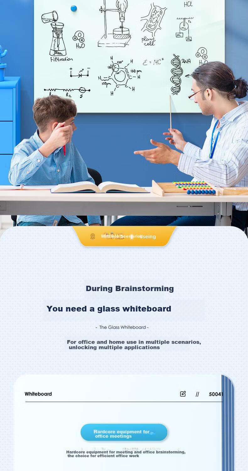 Deli Wall-Mounted Whiteboard 180*90cm Magnetic Tempered Glass Hanging Whiteboard for Office Meetings Writing Board Blackboard (With Whiteboard Eraser, Whiteboard Markers, And Magnetic Pins) 50041 5