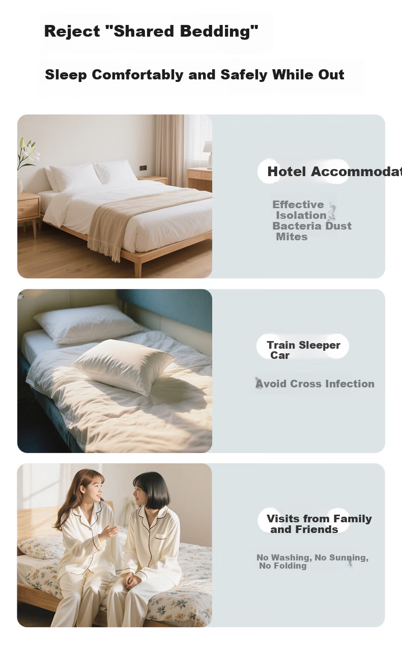 Grace Disposable Sleeping Bag, Hotel Hygiene Travel Bed Sheet Set, Four-Piece Single/double Bedding Set, Integrated Design, 2-Pack 1