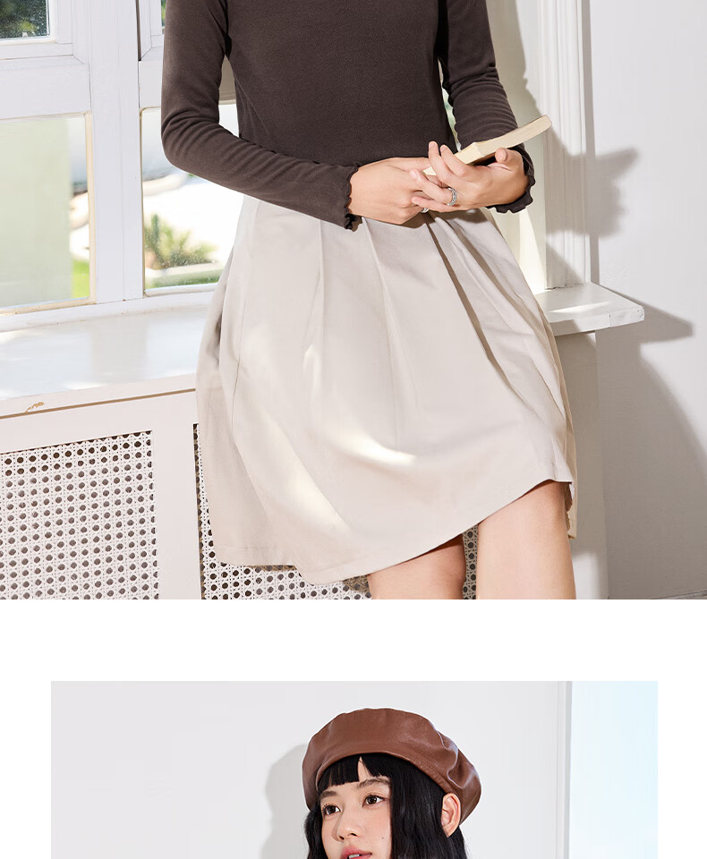 Urban Beauty Ruffled Edge Long Sleeve T-Shirt Women 2025 New Winter Fleece Lined Warm High Neck Base Layer Top 10