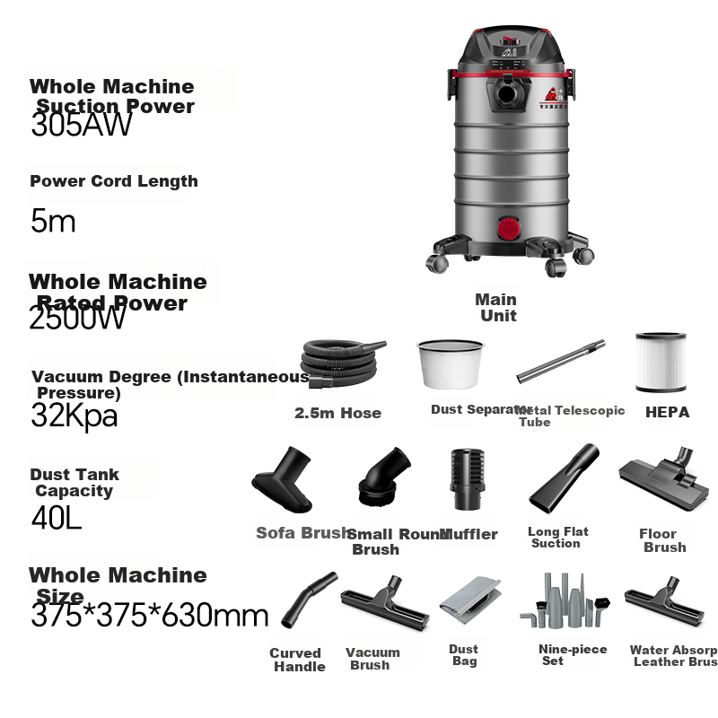 Xiaogou Industrial Vacuum Cleaner, 3000W Peak Power, High Suction, Dry/wet/blow Three-In Vacuum Cleaner for Home Use, Factory Workshop, Hotel, Commercial Use, Car Cleaning, Post-Clearing T010S