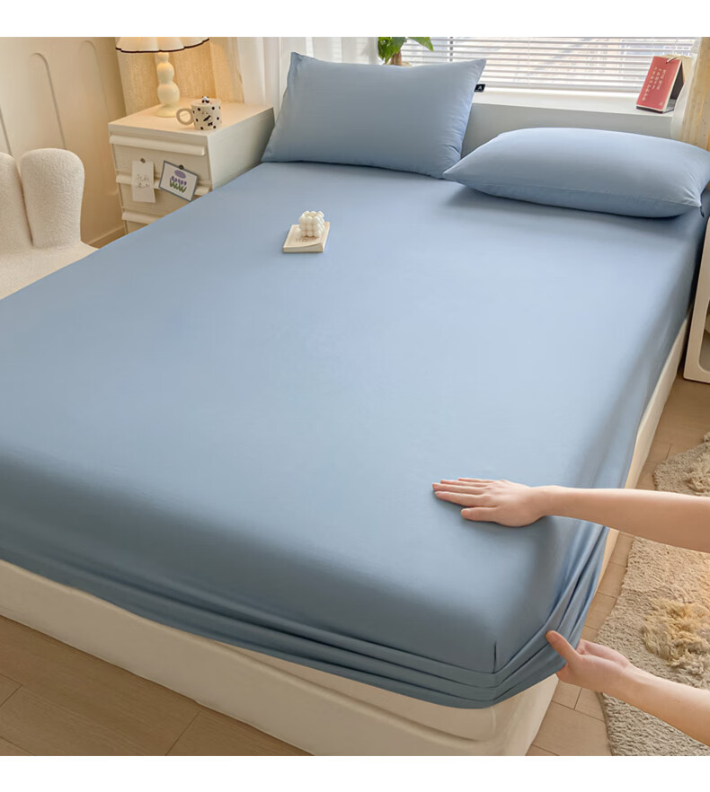 MUJI A-Class 100% Cotton Fitted Sheet Single Piece 1.5x2m Double Bed Cover Full Wrap Denim Blue 8