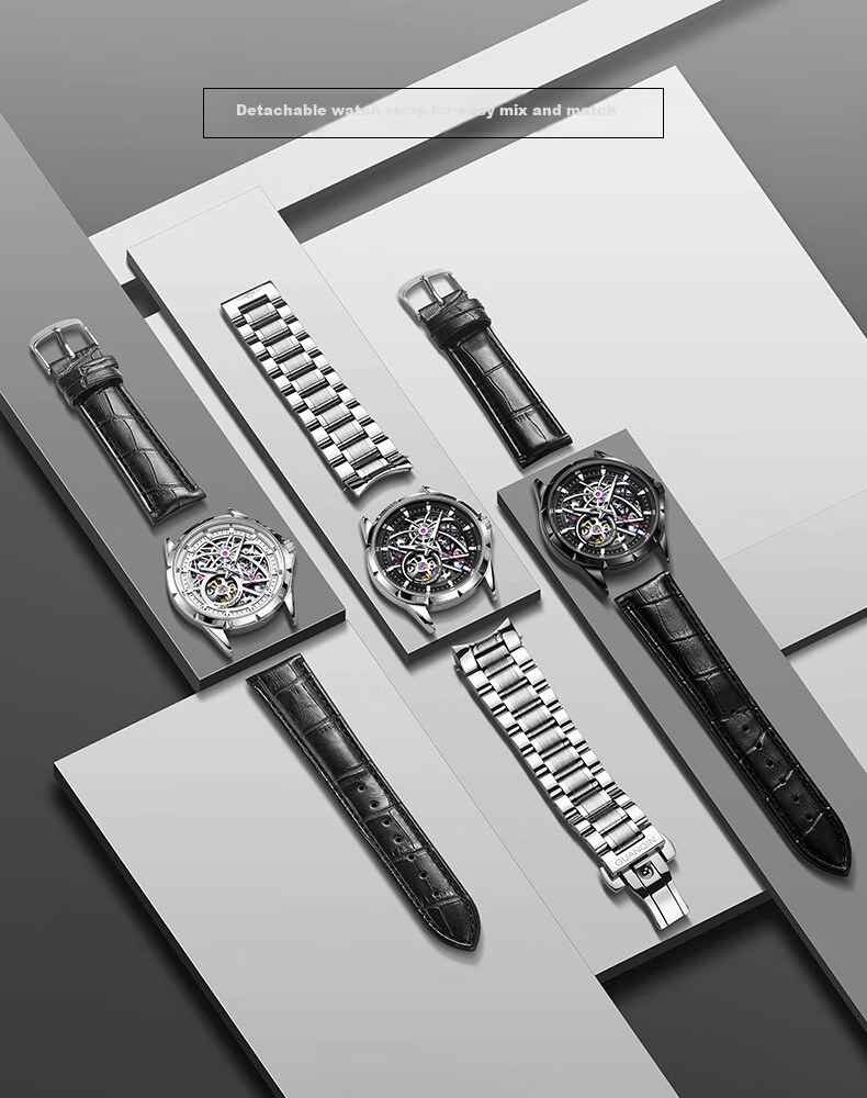 GUANQIN Men's Mechanical Watch, Swiss Certified Fully Automatic Skeleton Trendy Men's Watch, Fireworks Series Strong Luminous Famous Watch 11