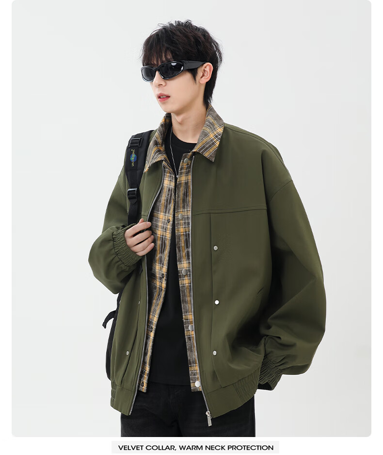 CLOR Men's Autumn Winter Two-Piece Style Casual Plaid Lapel Jacket JK11 Coffee XL 8