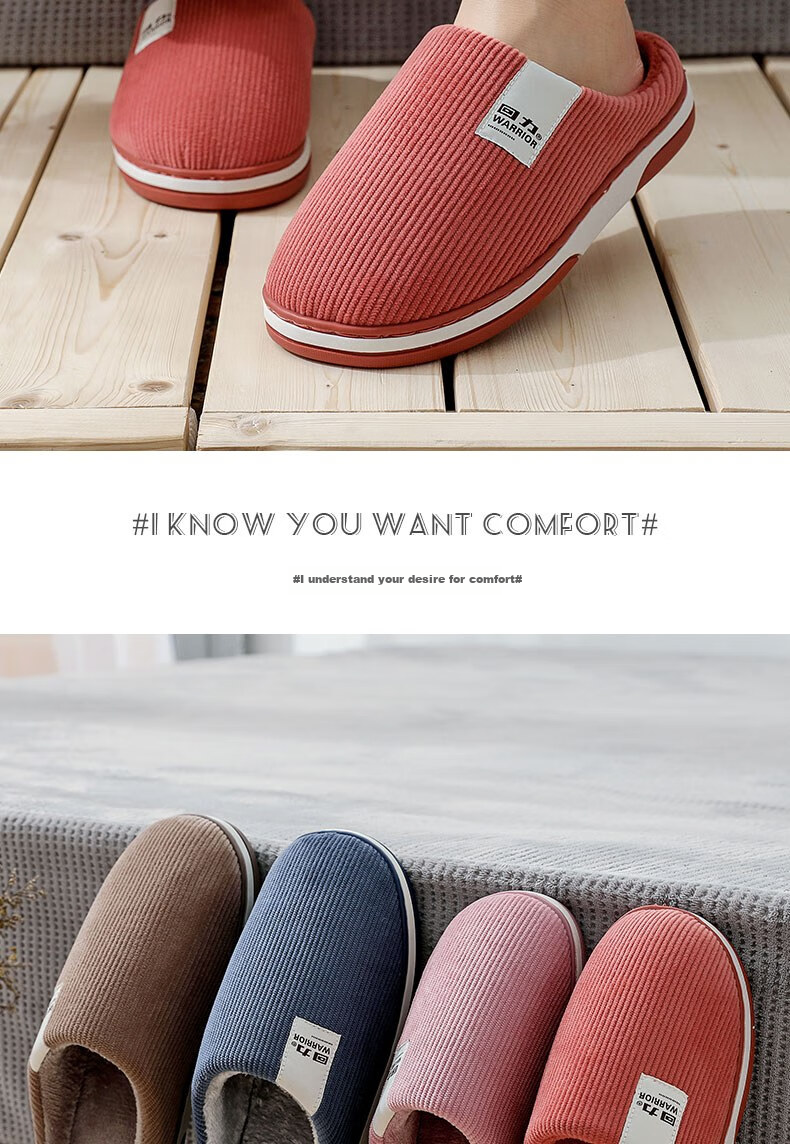Huili Fleece-Lined Cotton Slippers for Men And Women, with Faux Rabbit Fur Lining, Temperature-Regulating And Comfortable Cotton Slippers for Men, Model HL0411, Leather Red, Size 36-37 3