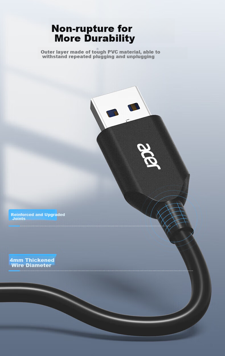 Acer USB 3.0 Hub, Expansion Dock, High-Speed 4-Port Hub Adapter, Compatible with Desktop Computers And Laptops, Multi-Port Converter, Extension Cable, 1 Meter 14