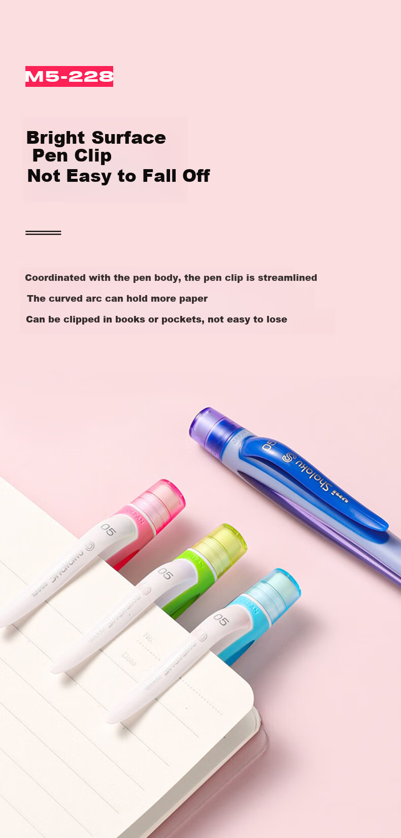 Uni Mitsubishi Student Mechanical Pencil M5-228 with Side Button for Lead Extraction, Eraser Included, Light Green, Single Pack 6