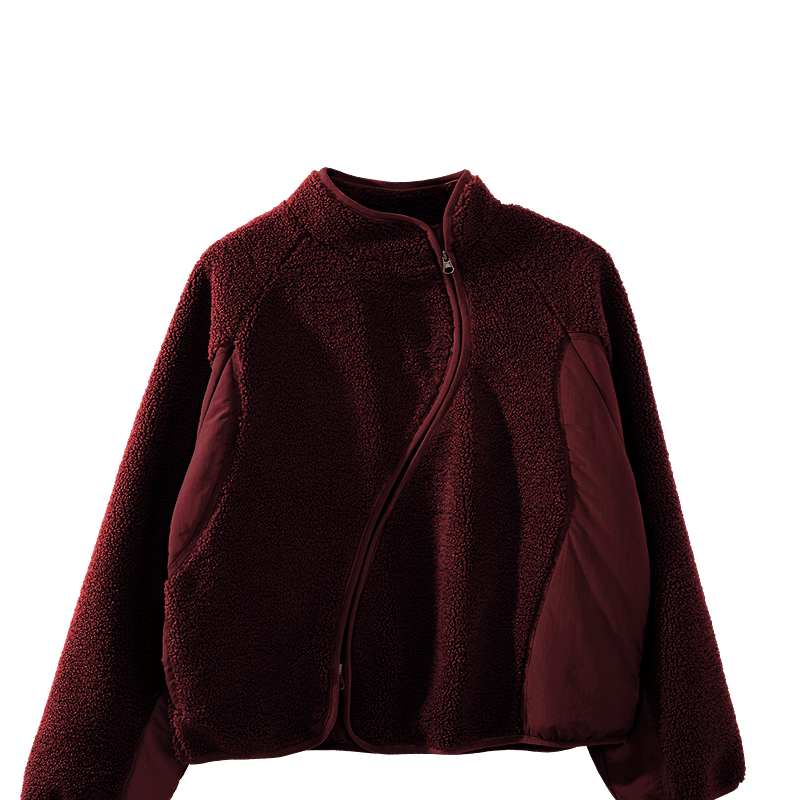 Demana [Jianlan Shiguang] Winter Soft Faux Lamb Wool Small Stand Collar Loose Elegant Petite Patchwork Women's Coat