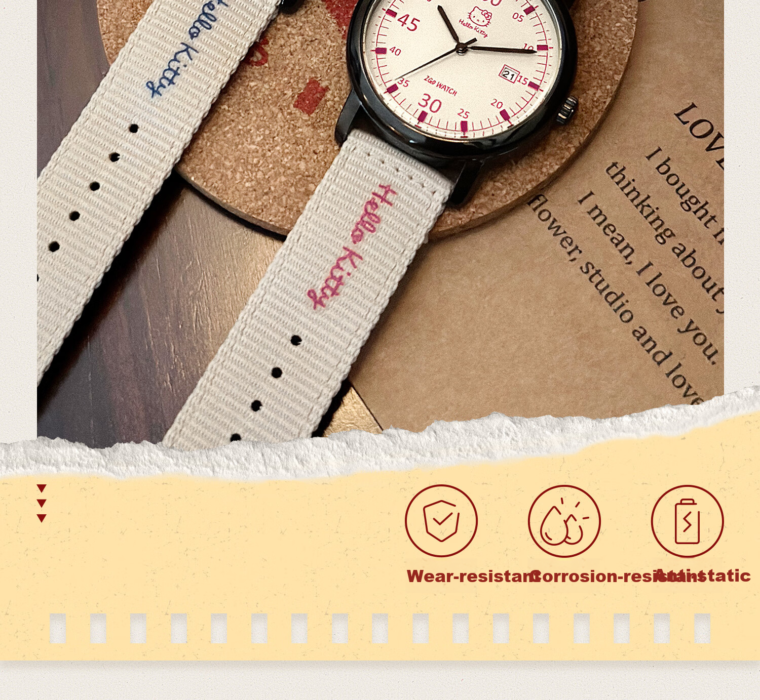 Hello Kitty Watch for Female Students, Specialized for Middle School And High School Exams, Retro Canvas Strap Quartz Watch, Sanrio Birthday Gift 14