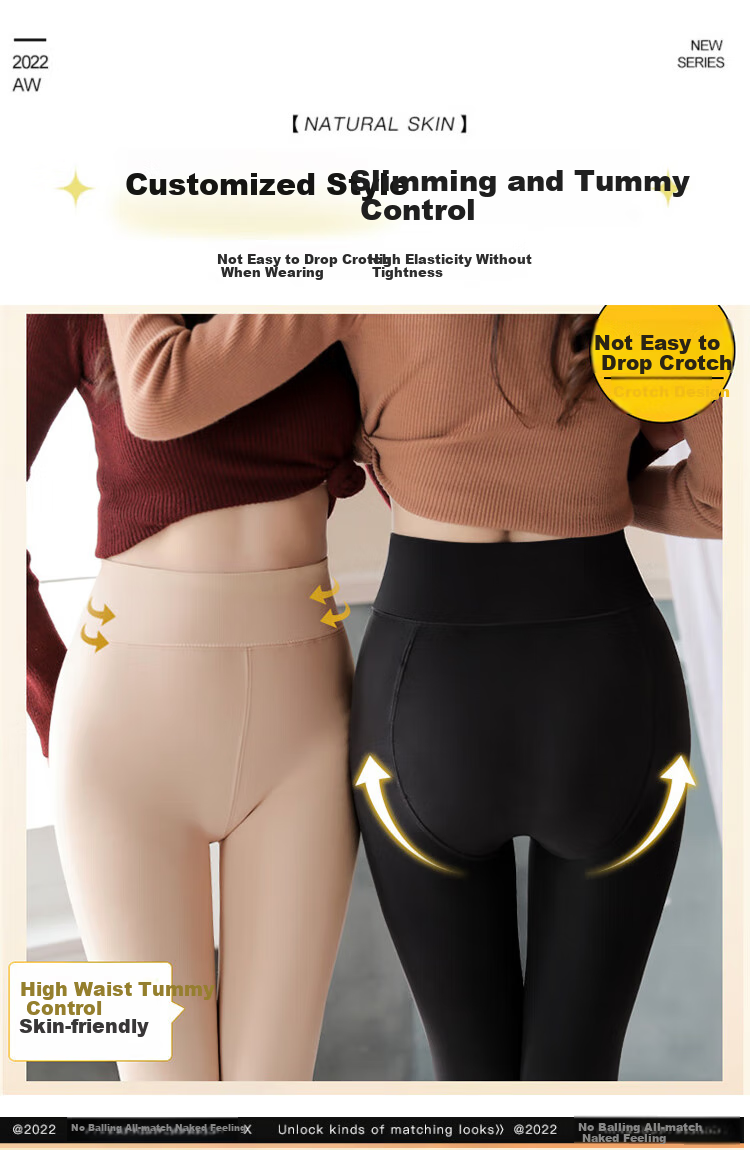 LangSha Women's Leggings for Outdoor Wear, Bare-Leg Effect, Spring Autumn Winter Fleece-Lined Thick Warm Cotton Pants Socks, Two Pairs of Thick Autumn Pants 12