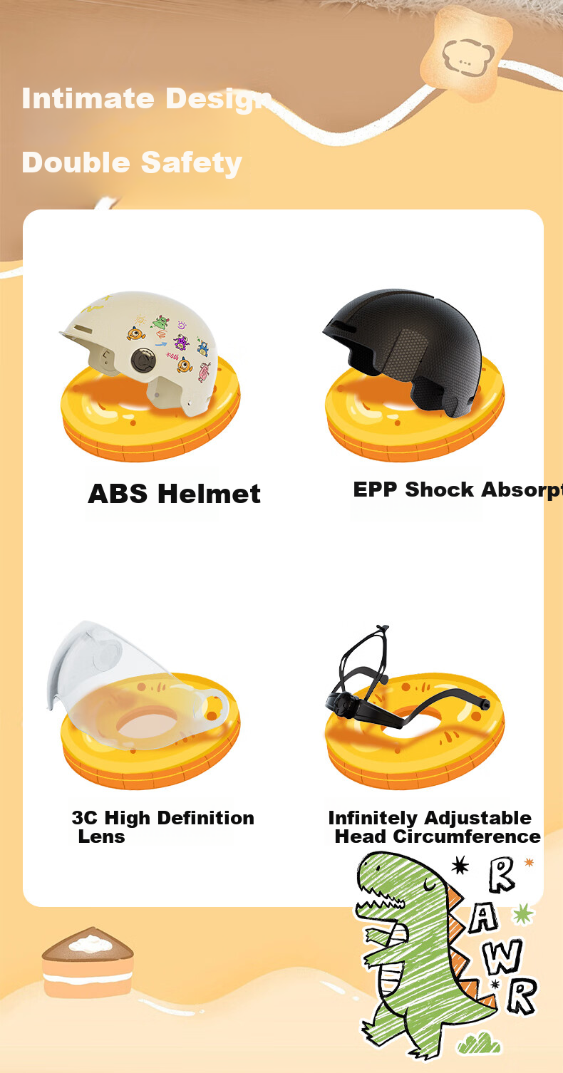 Luyuan Electric Bicycle Helmet, Parent-Child Adult And Children's Helmet, Suitable for Ages 3-6, Summer Cute Design for Boys And Girls, Safety Helmet for Babies 3-12 Years Old, Beige 3C Transparent Short Visor [Children's Helmet] 2