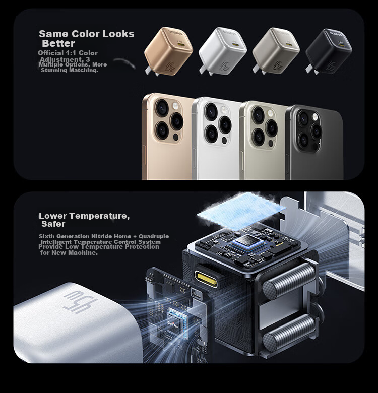 Baseus Dual-Core Charger, Apple 17 Charger PD45W Compatible with 40W GaN Fast Charging Head, IPhone17/16/15ProMax/Air Phone And IPad Charger Head, Starry Black 7