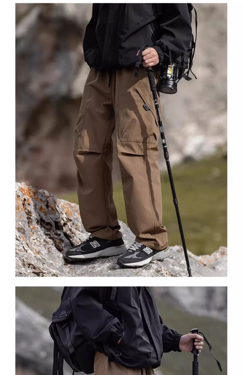 JEEP SPIRIT Men's Casual Pants Autumn Winter Hiking Three-Proof Tactical Cargo Pants Obsidian Black [Composite Fabric] XL 20