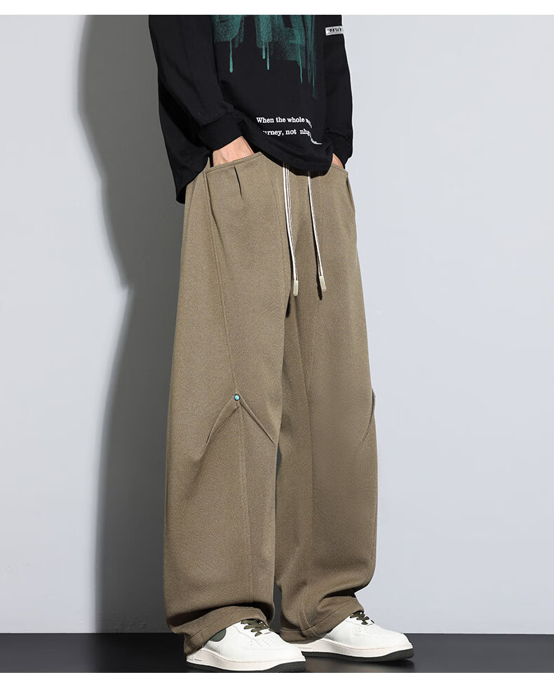 Top Youth Men's Casual Pants Autumn Winter Loose Knit Sweatpants Plus Size Straight Leg Sports Pants Black XL 5
