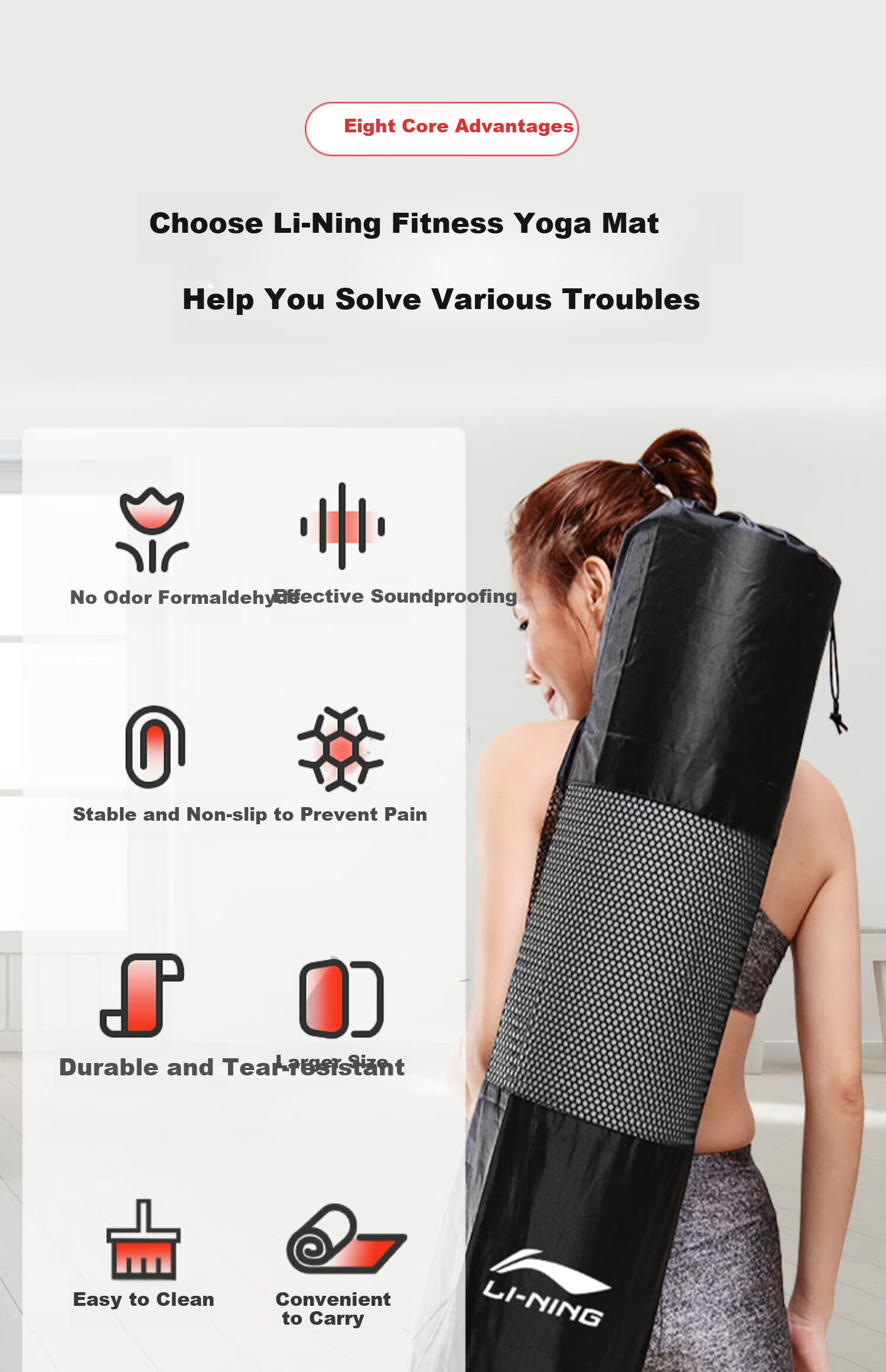 LI-NING Thickened Wide TPE Yoga Mat Unisex Fitness Mat Jump Rope Exercise Soundproof Shockproof Non-Slip Professional Sports Mat 3