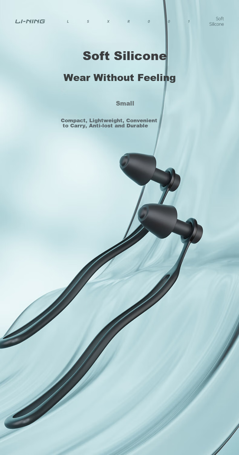 Li-Ning Professional Swimming Earplugs And Nose Clips, Soft And Comfortable, Medium Waterproof, for Otitis Externa, Bathing And Swimming Gear, 0014 Dark Gray Blue 3