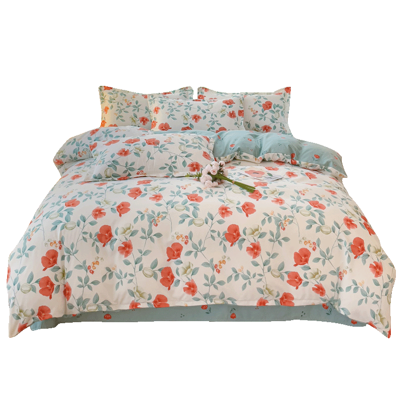 Hongdou Skin-Friendly Bare Sleep Bedding Set 4-Piece for 1.5/1.8m Bed, Thickened Double Duvet Cover, Pillowcases, Bed Sheet 200x230cm Manger Yayin