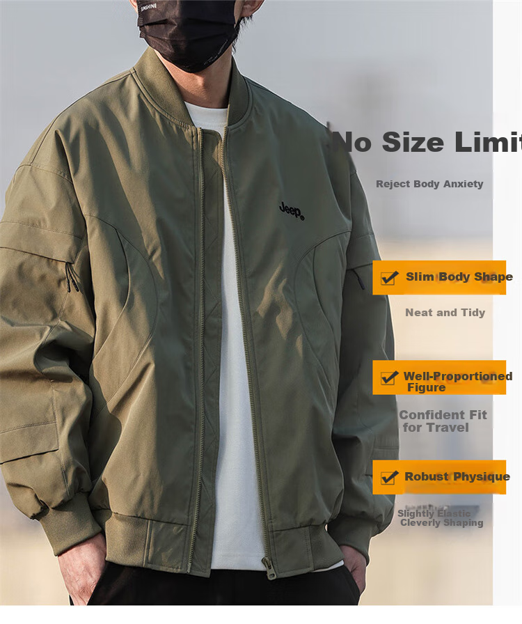 JEEP Men's Jacket, Spring And Autumn Trendy Baseball Coat, Casual Loose Workwear Clothing for Men, Army Green, Size M 6