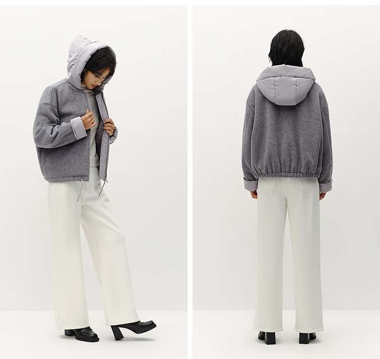 Semir Chen Duling Mall Same Style Women's Short Wool-Blend Warm Oversized Hooded Jacket 101725118001 4