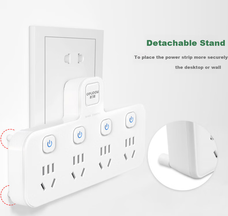 Delipow J304 One-To Converter, Independent Control Switches, National Standard Flame-Retardant, Multifunctional Socket Extension for Dormitory, Office, Home, Student, Party, Business Use 6