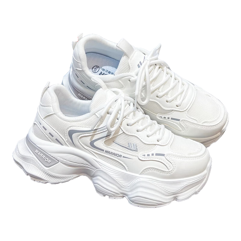 Warrior Women's Dad Sneakers 2026 Spring New Versatile Casual White Thick-Soled Height-Increasing Student Sports Shoes