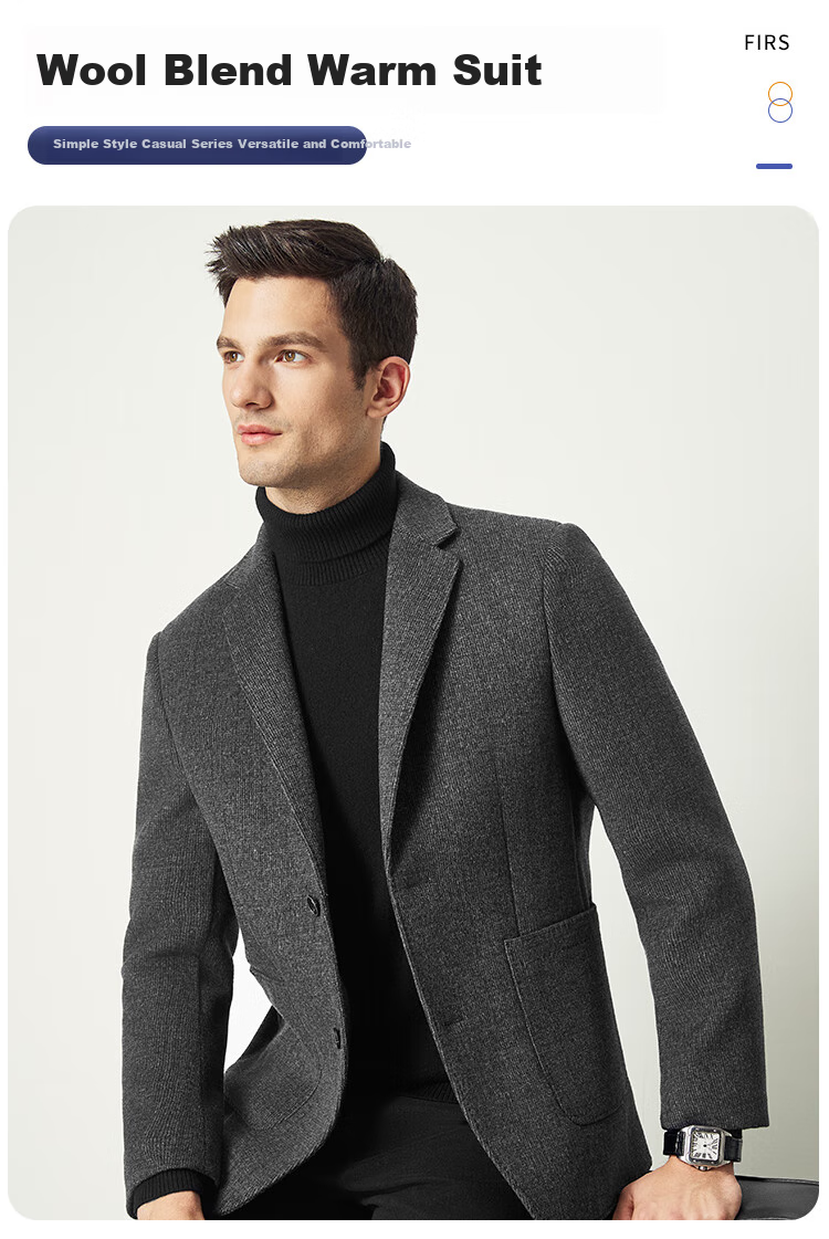 FIRS Wool Blend Suit Jacket Men's Autumn and Winter Business Casual Work Commute Professional Knitted Thickened Warmth 2