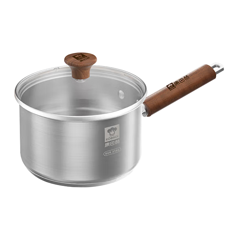 KOBACH 316L Stainless Steel Baby Food Milk Pot with Steamer Basket, Infant Cooking and Frying Multi-Function Small Milk Pot, 16cm Noodle Pot