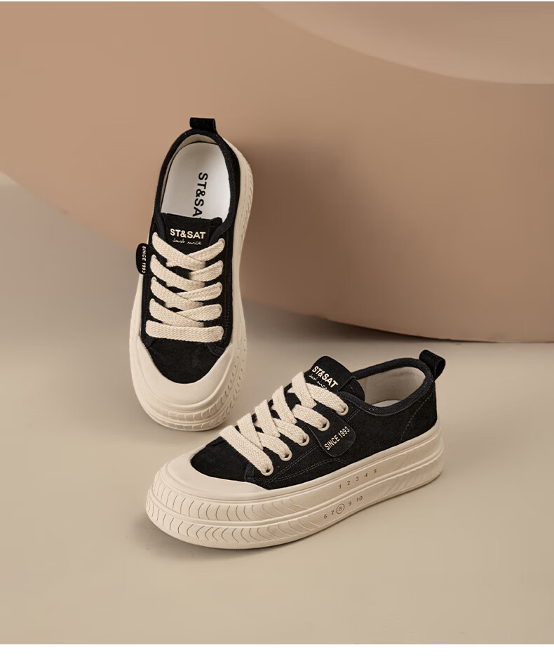 St&Sat Women's Platform Sneakers 2025 New Autumn Winter Height Increasing Casual Retro Slip-On Soft Sole Canvas Shoes 12