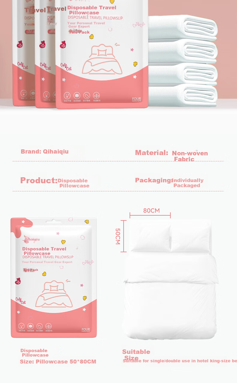 QIHAIQIU Disposable Pillowcases, Thickened, Dirt-Proof, Portable, for Train Sleeper Berths And Hotels, Home Use, Individually Packaged, 4 Pieces 11