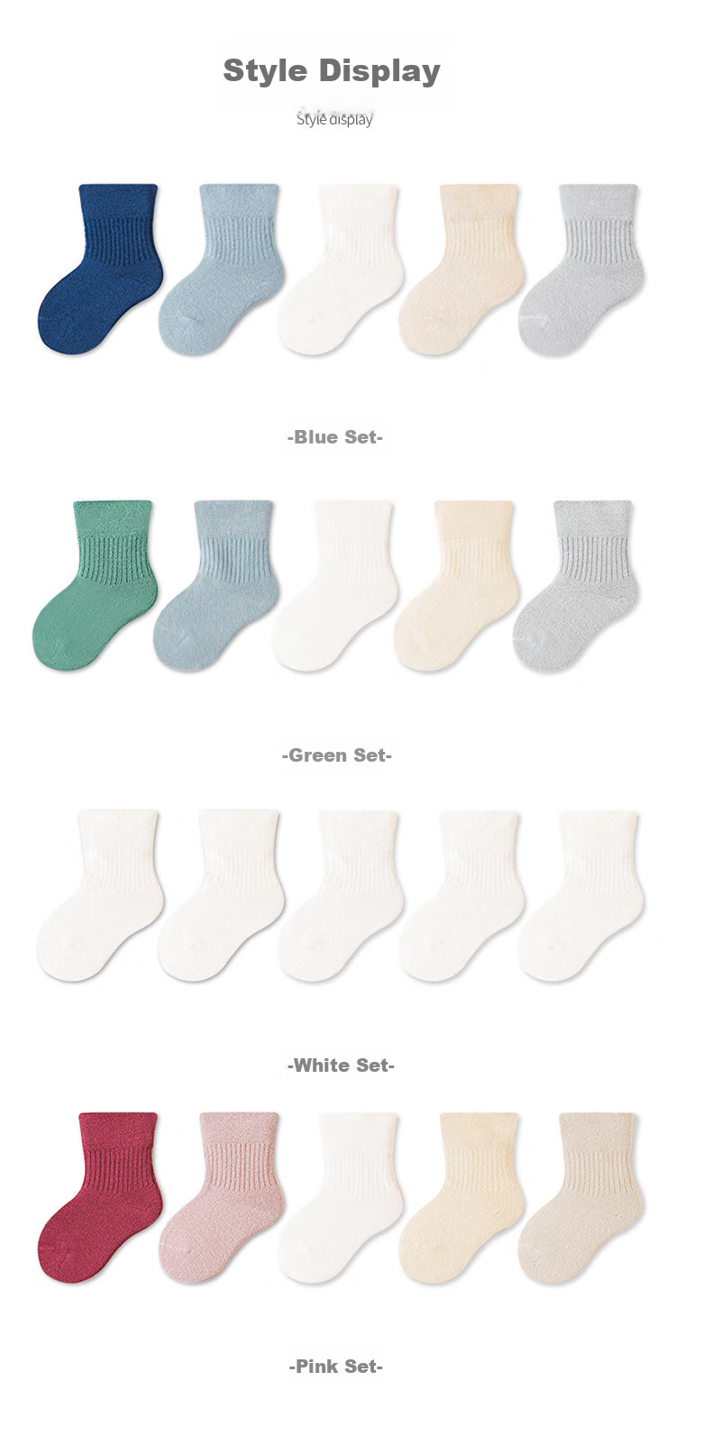 Five Cotton Children's Socks Thin Solid Color Antibacterial Deodorant Baby Socks Blue Set 5 Pairs 6-12 Months (S) 7