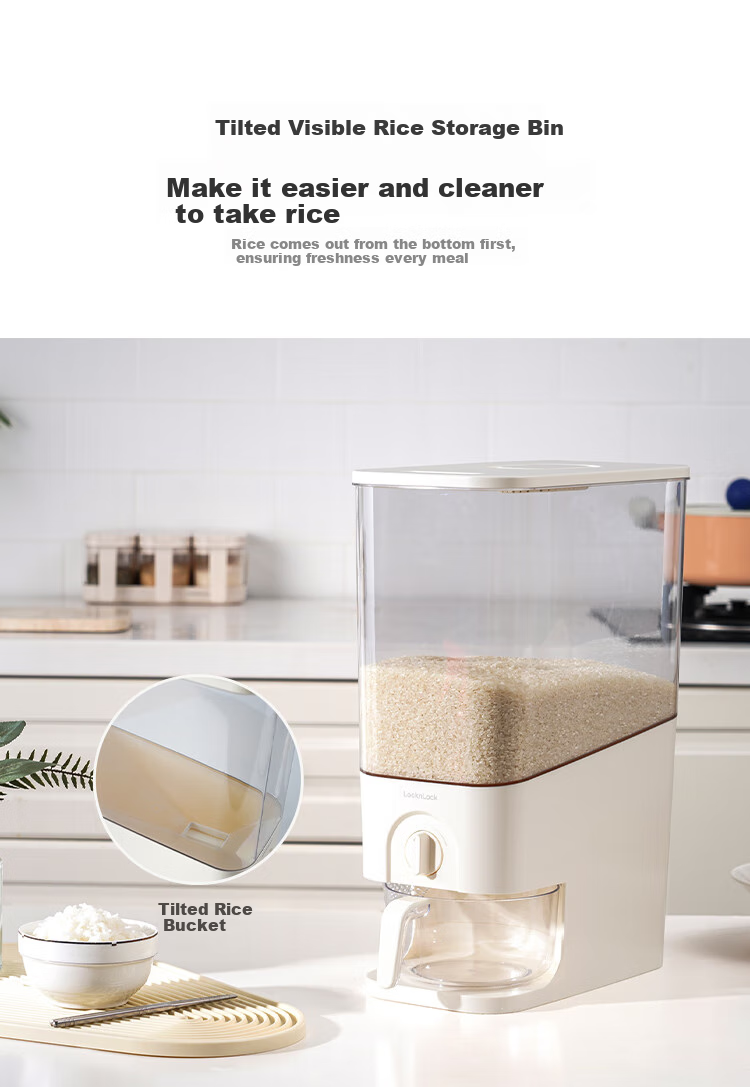 LOCK&LOCK Automatic Rice Container, Multi-Grain Storage Bin, Visible Sealed Storage Jar, Grain Storage Box, 10kg, White 4