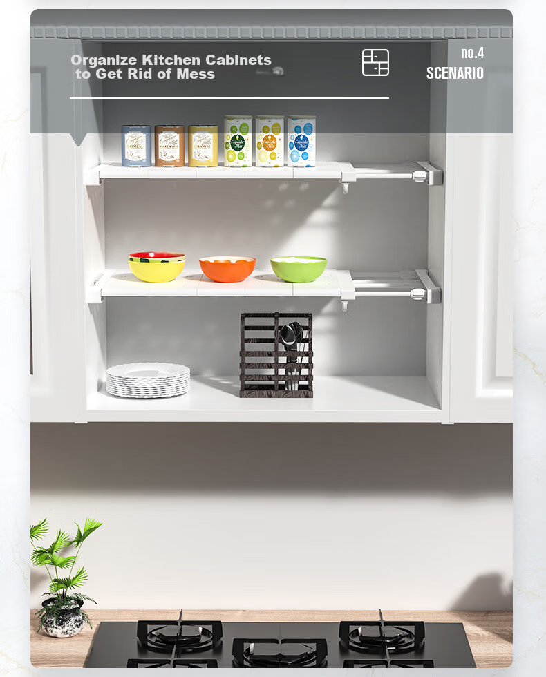 Shuranjia Extendable Wardrobe Divider Shelf, Internal Partition Board, Layered Rack, White Steel Tube, Width 42cm, Length 56-95cm 17