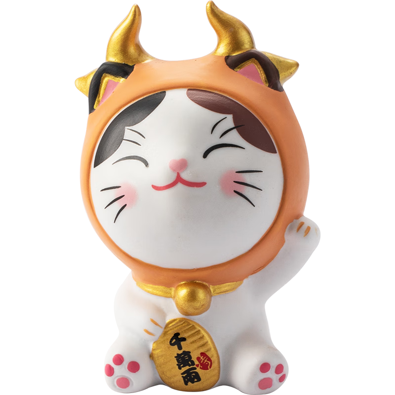 Tonghe Japanese Style Cute Zodiac Taurus Cat Figurine New Year Fortune Lucky Cat Christmas Gift