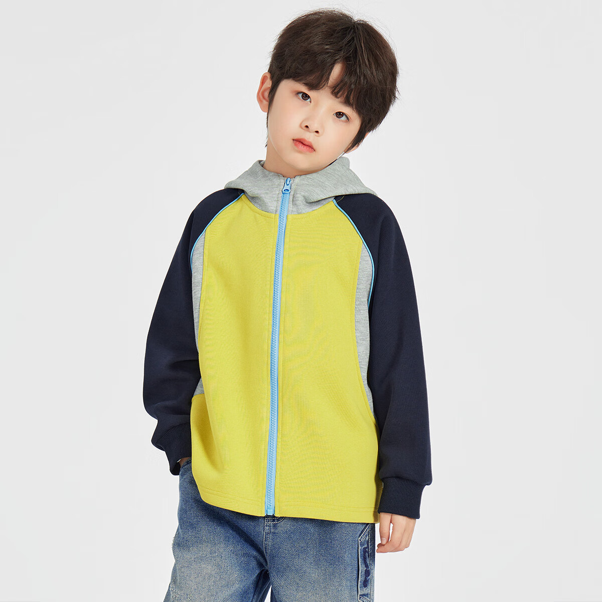Duoduo Boys' Jacket 2025 Spring Autumn College Colorblock Raglan Sleeve Hooded Sports Casual Versatile Cardigan