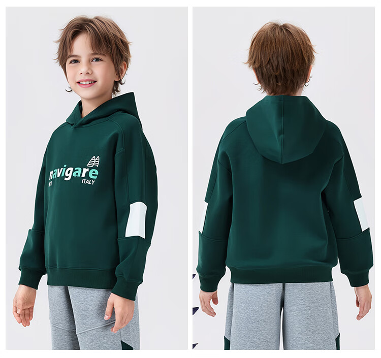 Navigare Boys' Hoodie Spring Children's Hooded Sweatshirt Student Casual Fashion Sailboat Letter Navy Blue 165 19