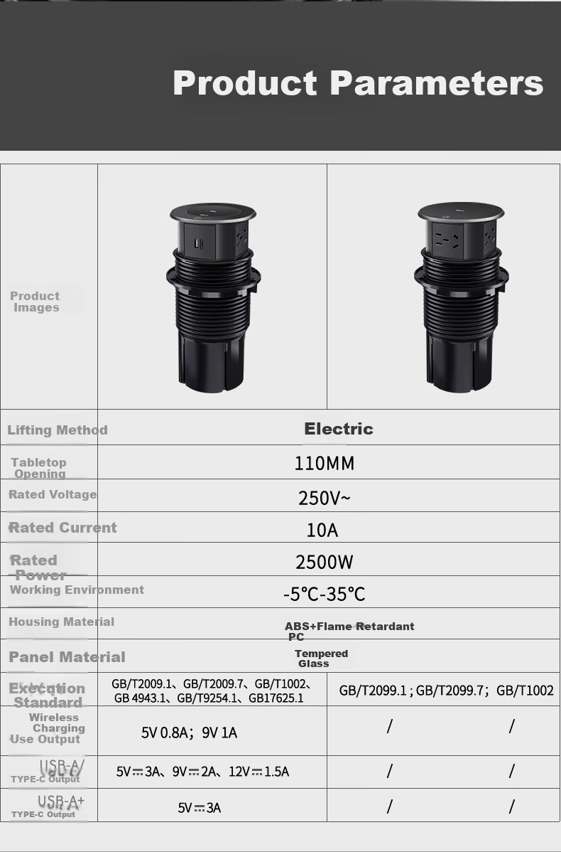 DELIXI Recessed Power Socket, Smart Electric Lift, Suitable for Kitchen Countertops And Conference Rooms, 4 Outlets with Five Holes, No Switch 11