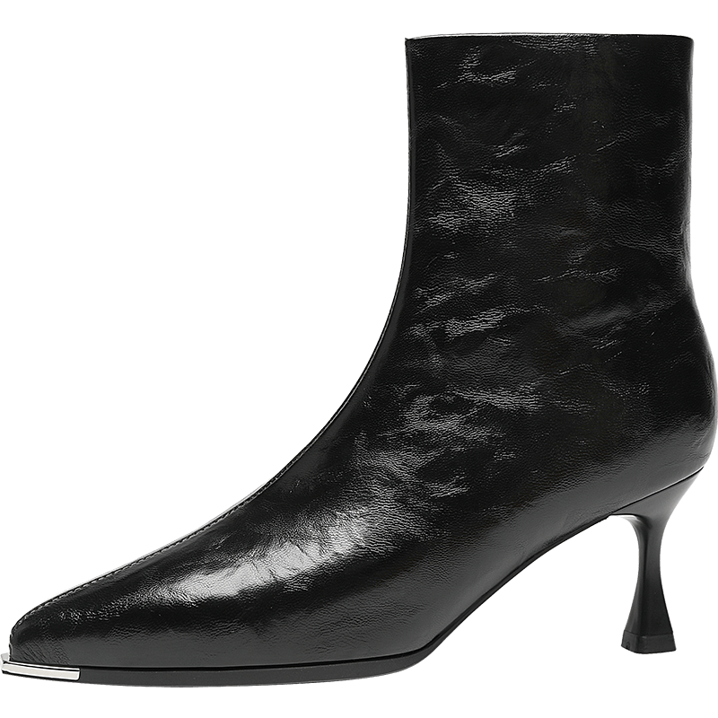 ZHR Pointed Toe Fleece-Lined Women's Ankle Boots Elegant Versatile Commuter Stiletto High Heel Boots BQ137A Black Size 37