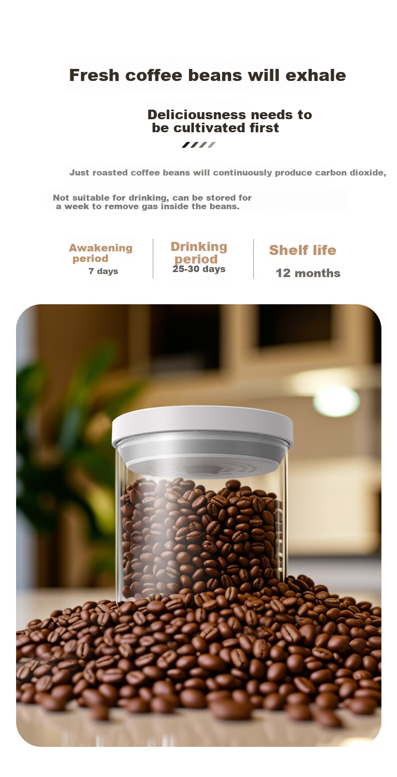 CLITON Glass Airtight Container, Push-Button Coffee Bean Storage Jar, Refrigerator Storage for Grains, Tea Leaves And Dried Goods, Food Preservation Container, 1000ml 5