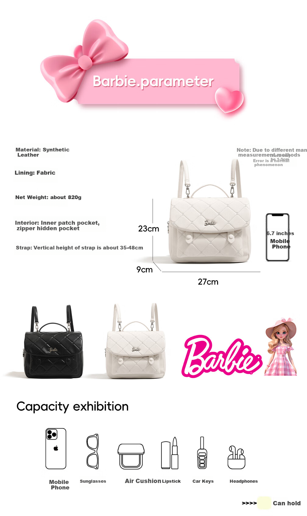 Barbie Ladies Backpack, 2026 New Diamond Pattern Commuter Laptop Bag for College Students, Valentine's Day And Birthday Gift 8