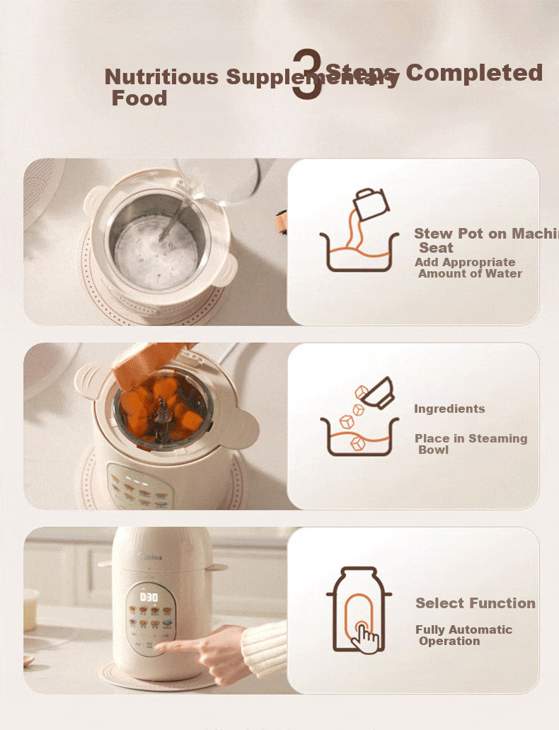 Midea Food Processor, Baby Food Maker, All-In Multifunctional Automatic Infant Rice Paste Maker, Home Use High-Speed Blender for Filling And Grinding MJ-HJX31 7
