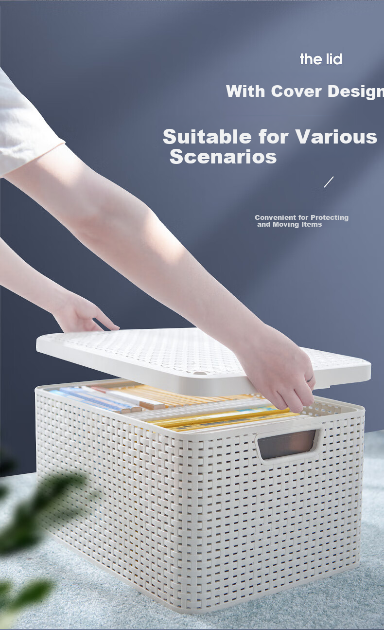 JEKO&JEKO Storage Basket, Clothes Organizer, Laundry Hamper, Rattan-Like Storage Box, Sorting Container, Storage Bin, Storage Box, Cream White Color 7