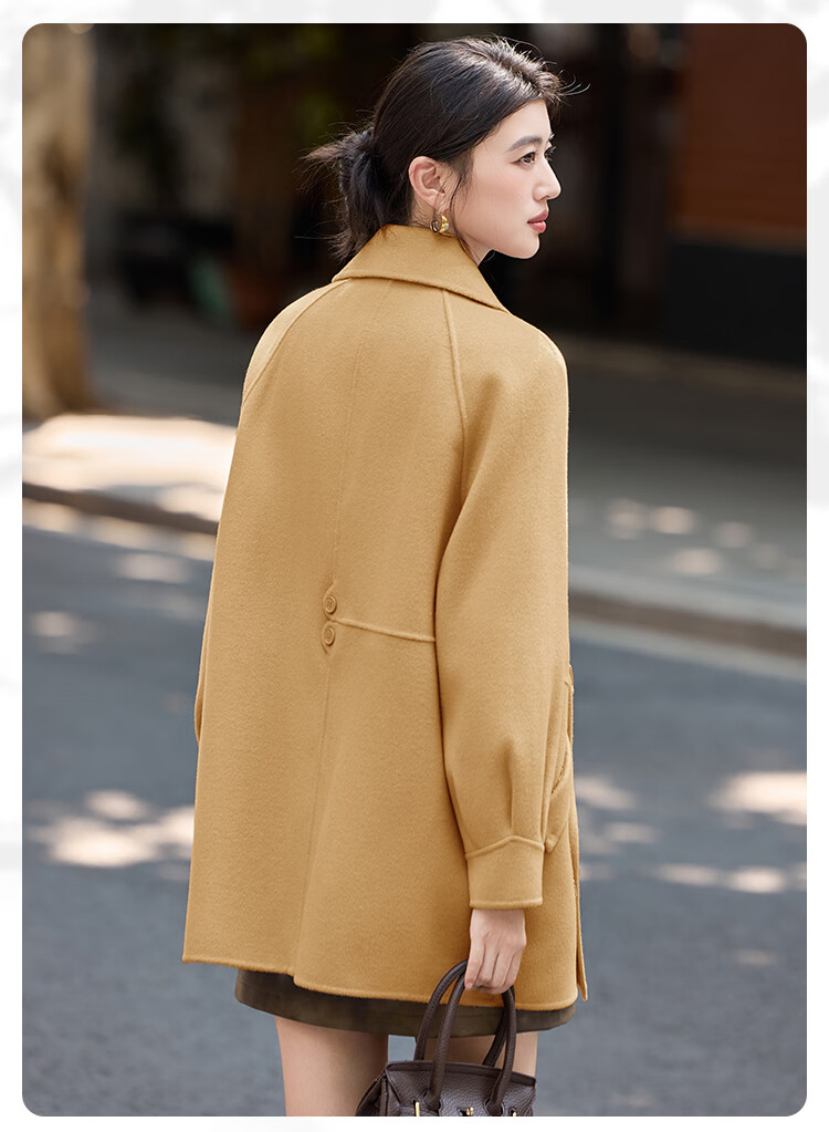 Bailu Elegant 100% Wool Coat 2025 Winter New Suit Collar Simple Mid-Length Double-Faced Woolen Women Black S 6