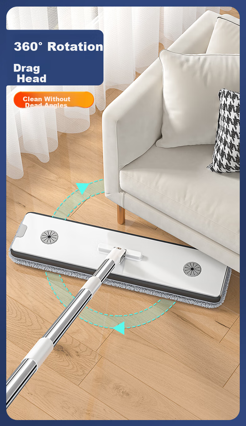 Jiabangshou Flat Mop with Scraper, 33cm Handle, 124cm Total Length, 2 Pieces with Mop Head And Bucket, All-In No-Hand Washing Tool 16