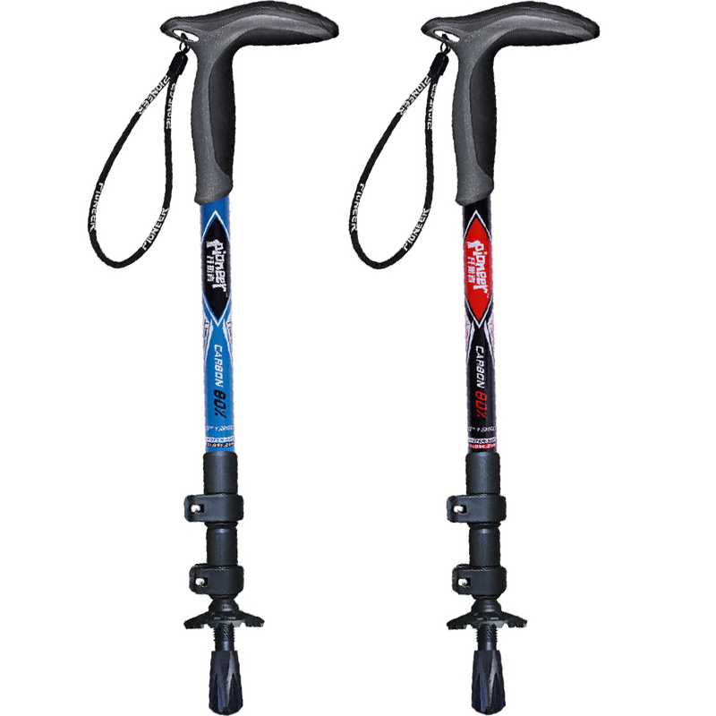 Pioneer Yongzhe Xin 2 Series T-Handle Trekking Pole, 3K Carbon Fiber Ultra-Light Elderly Walking Stick, Telescopic Outdoor Cane, Blue