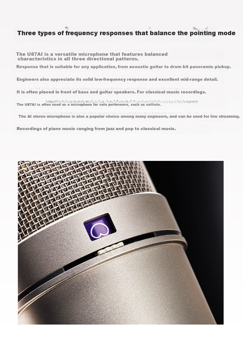 NEUMANN German Imported U87AI Professional Recording Studio Microphone Live Streaming Condenser Microphone High-End Voice Recording Karaoke Tool Neumann U87 Dual Diaphragm Three Directional Pickup 6