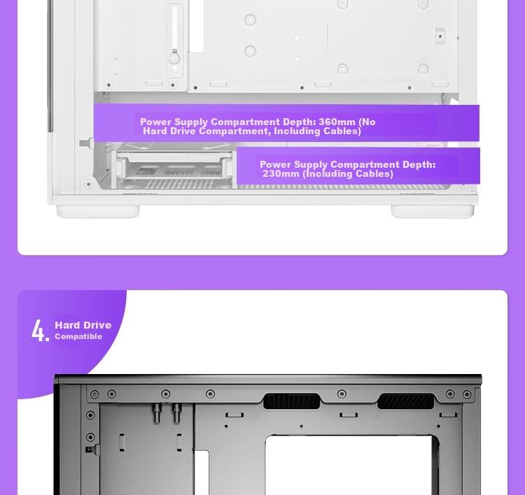 Aigo Starry Sky White Gaming Desktop Computer Case with Vertical Airflow, M-ATX Motherboard, 240mm Water Cooling, 270° Panoramic View, 5090 Graphics Card 27