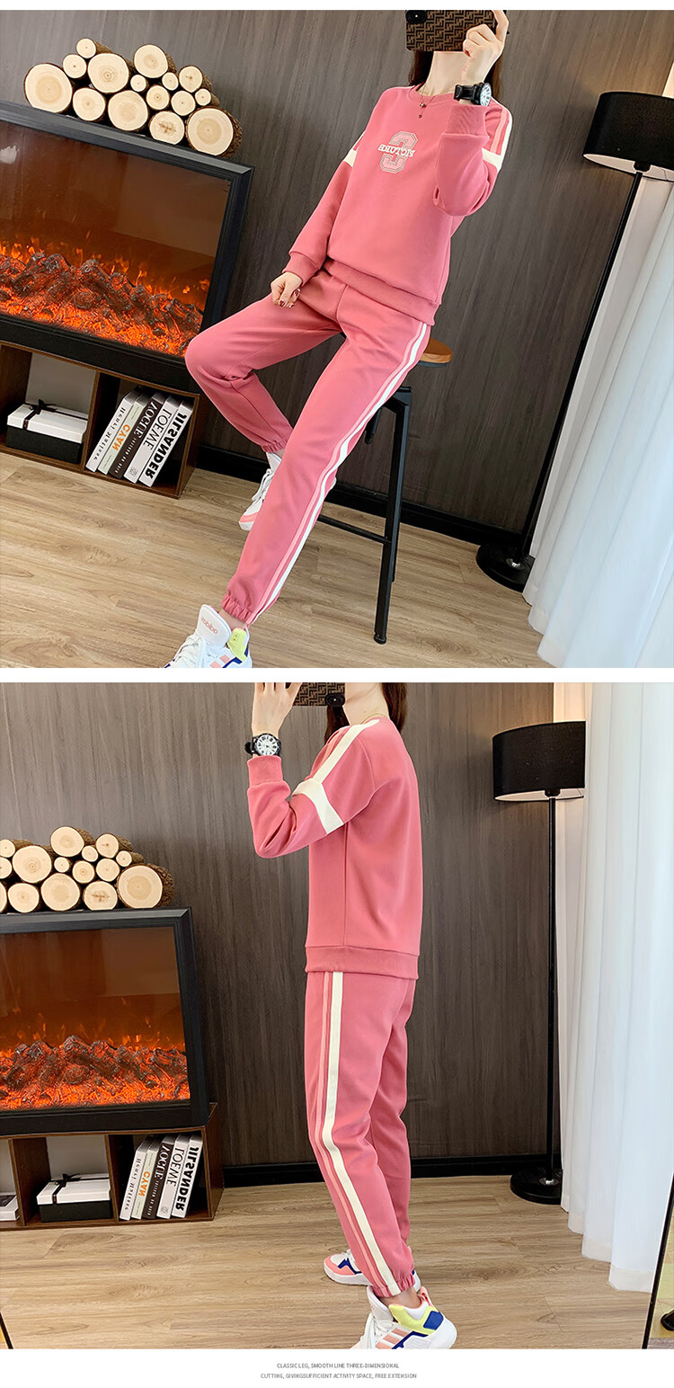 Woodpecker Women's Sports Long Sleeve Set Autumn Fashion Slim Casual Plus Size Sweatshirt Two-Piece Light Purple 2XL 12