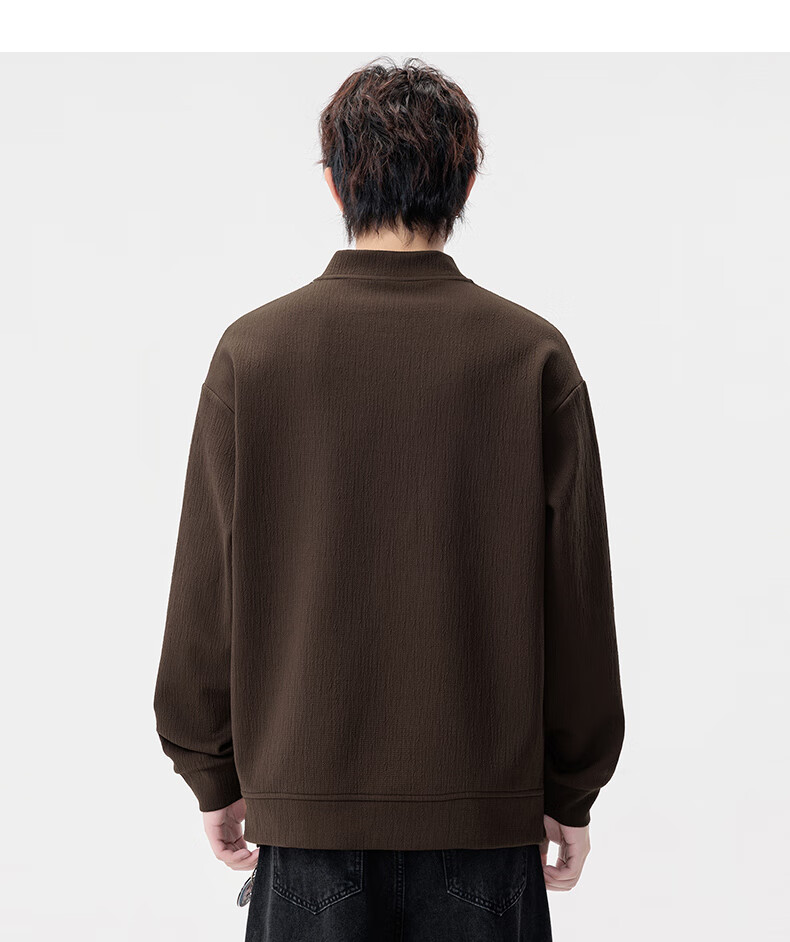 MMOPTOP Japanese Style Vintage Henry Collar Sweatshirt Autumn Winter Men's Warm Casual Sweatshirt MWY28 Coffee XL 13
