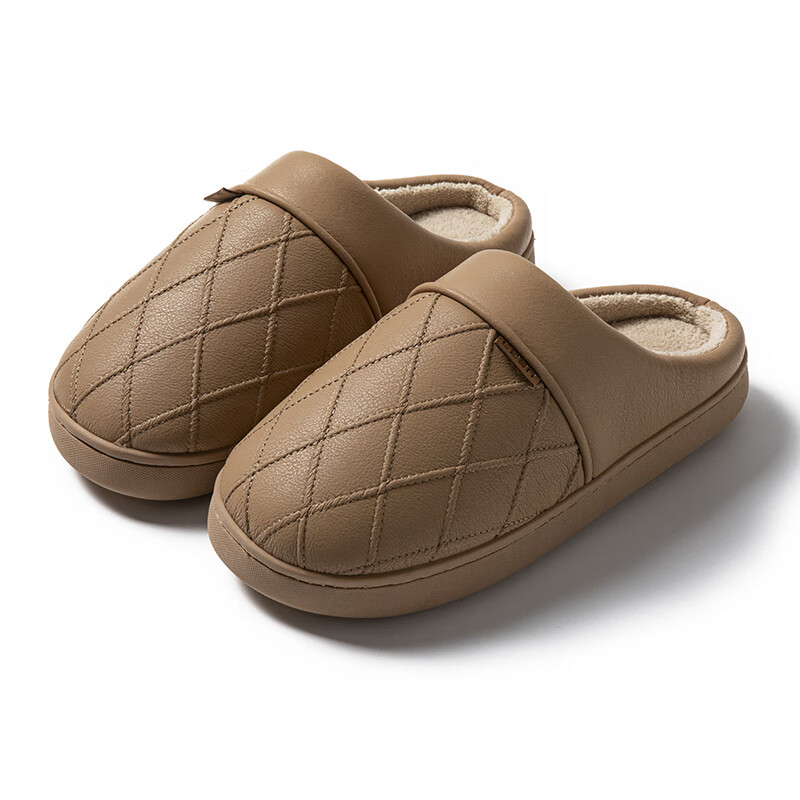 She Enjoy Men's Winter Plush Warm PU Leather Waterproof Non-slip Home Cotton Slippers TR7291 Pink 38-39 3