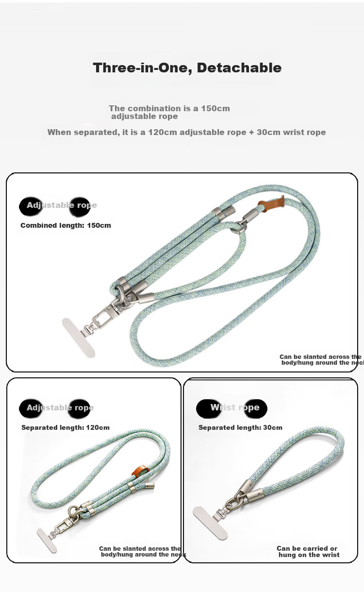 BZBC Three-In Phone Strap, Crossbody, Neck Strap, Versatile Outdoor Anti-Theft Phone Cord, Long Adjustable 2025 New Anti-Loss Cord, Multifunctional Hiking Rope, Deep Sea Blue 2